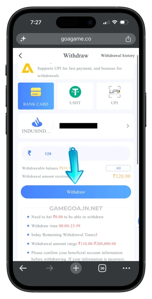 goagame-withdrawal-page